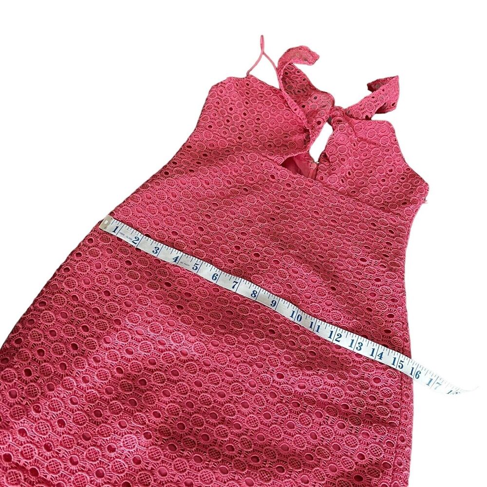 Aidan Mattox Dress Size 0 Eyelet Lace Midi With Tie Front Pink - Picture 13 of 14